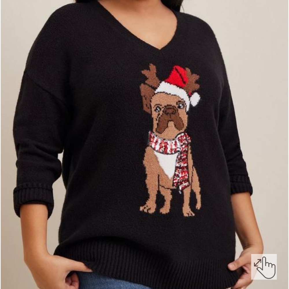 Torrid Frenchie Black Holiday Sweater Sz 3